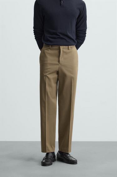 CALÇA REGULAR FIT COM PRESILHAS - Caqui da Zara