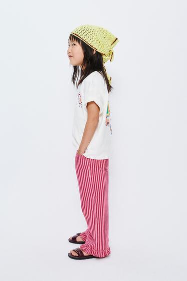 PANTALÓN CULOTTE RAYAS VOLANTES - Rosa flúor de Zara