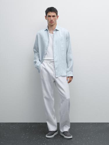 Pantalón jogger fit 100% lino - Blanco de Zara - Imagen 0