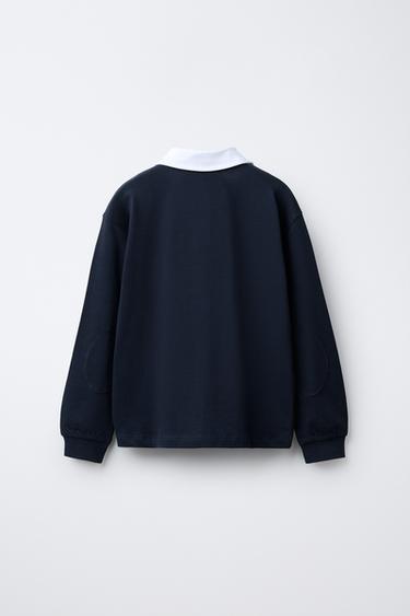 CONTRAST COLLAR POLO SHIRT WITH ELBOW PATCHES - Navy blue by Zara - Image 1