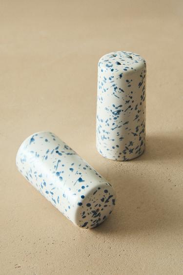 SPECKLED STONEWARE SALT AND PEPPER SHAKER SET - Blue by Zara - Image 6