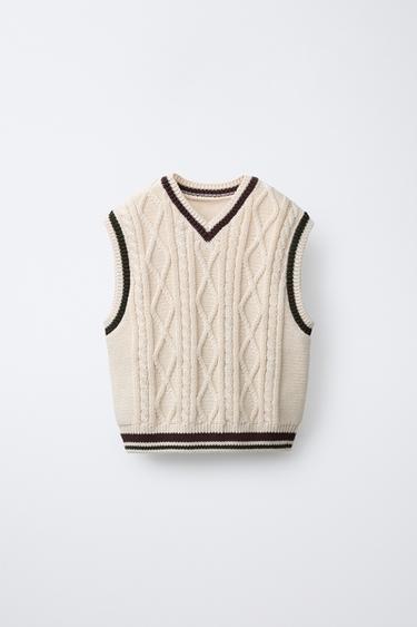 CABLE-KNIT VEST - Ecru by Zara