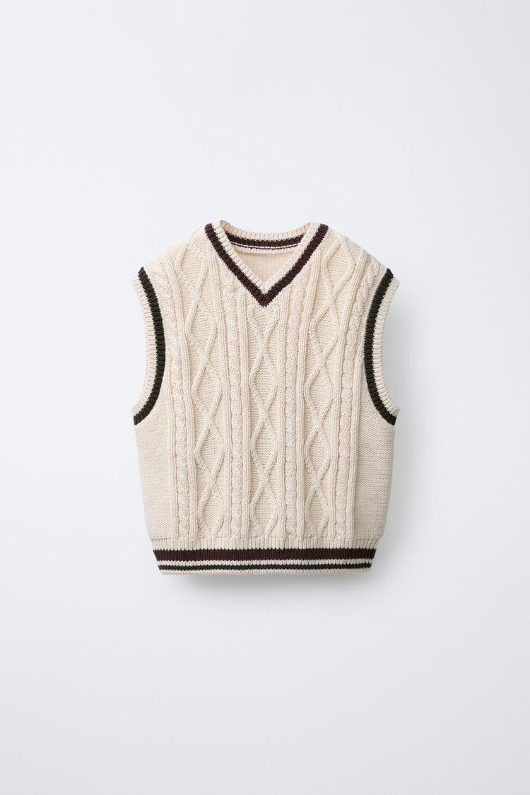 CABLE-KNIT VEST Ecru ZARA India - Main Image