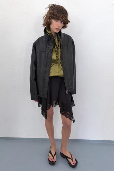 GEACĂ OVERSIZE DIN PIELE 100% - Negru de la Zara