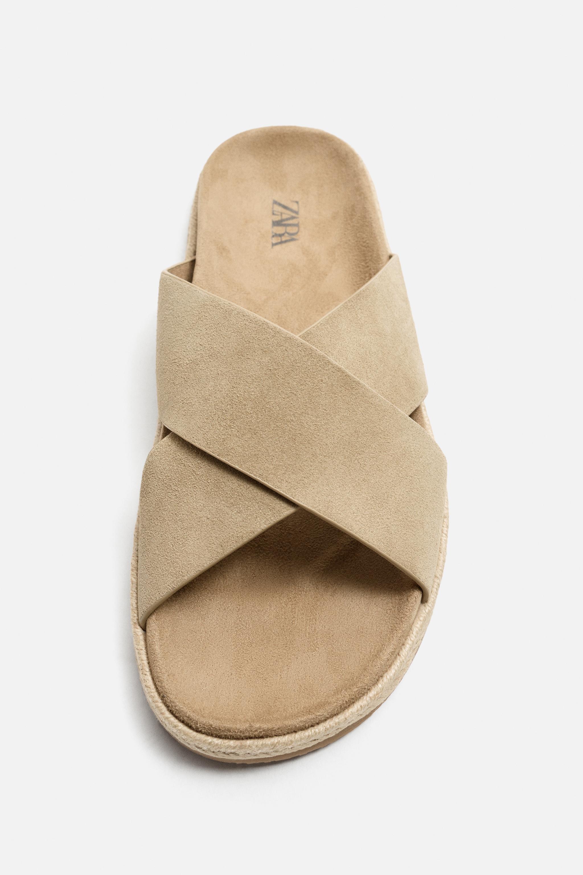 ZARA クロスレザーストラップサンダル 2709/520 リアルレザー製ダブルストラップサンダル - サンドブラウン