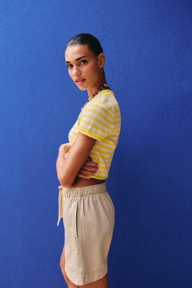 100% COTTON BERMUDA SHORTS WITH ELASTIC WAIST - Sand by Zara - Image 3