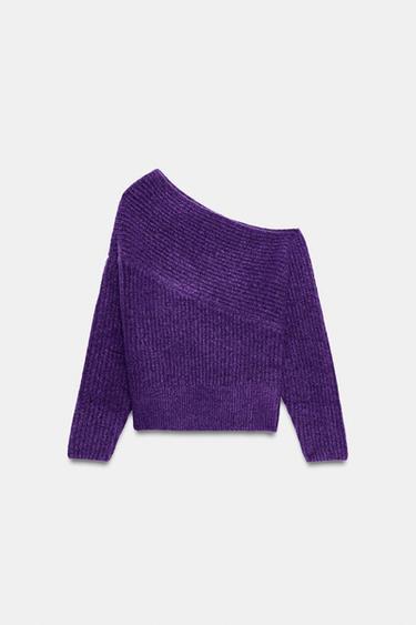 SUÉTER DE TRICÔ ASSIMÉTRICO - Roxo-escuro da Zara - Imagem 0
