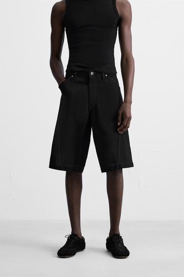 BAGGY FIT DENIM BERMUDA SHORTS WITH STITCHING - Black by Zara - Image 1