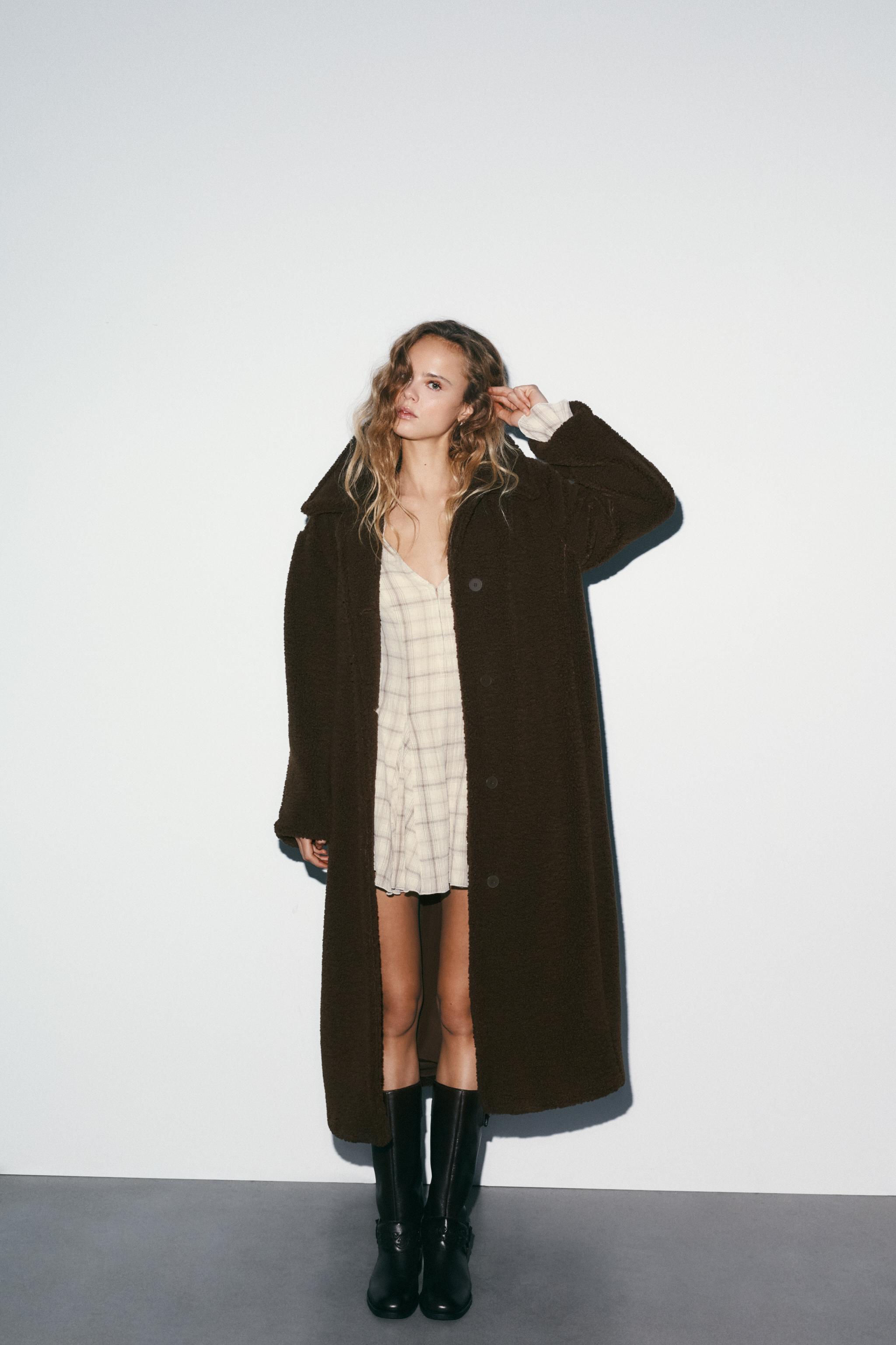 ZARA 新品¥17990 ボア黒 ロングコート テディ レディーステディコート | ZARA 日本