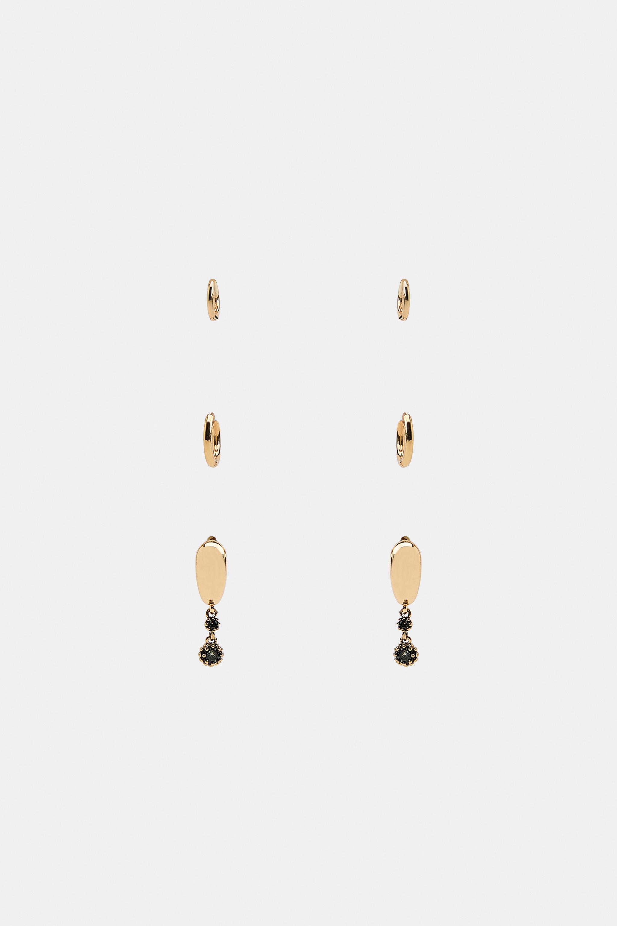 LOT DE 3 BOUCLES D'OREILLES CRÉOLES À BRILLANTS