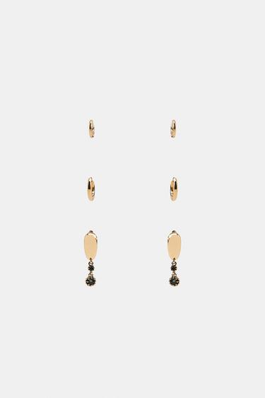 Zara PACK OF 3 SPARKLY HOOP EARRINGS - Golden - Image 0