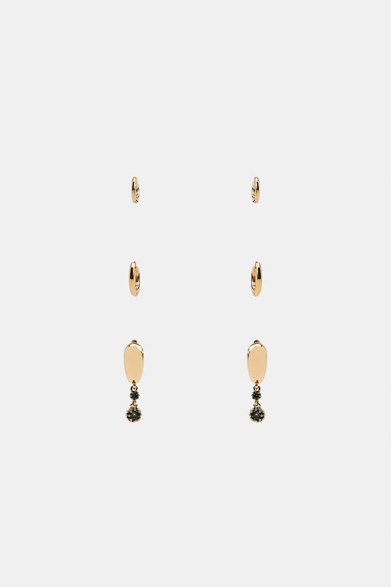 PACK OF 3 SPARKLY HOOP EARRINGS