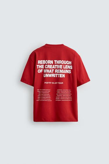 CONTRAST GRAPHIC T-SHIRT - White / Red by Zara - Image 6
