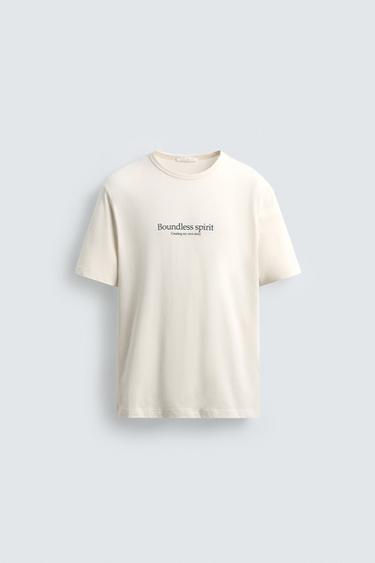 CAMISETA TEXTO ESTAMPADO - Blanco roto de Zara