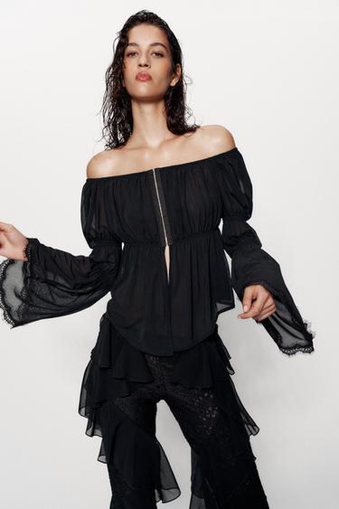 TOP COMBINADO ENCAJE - Negro de Zara
