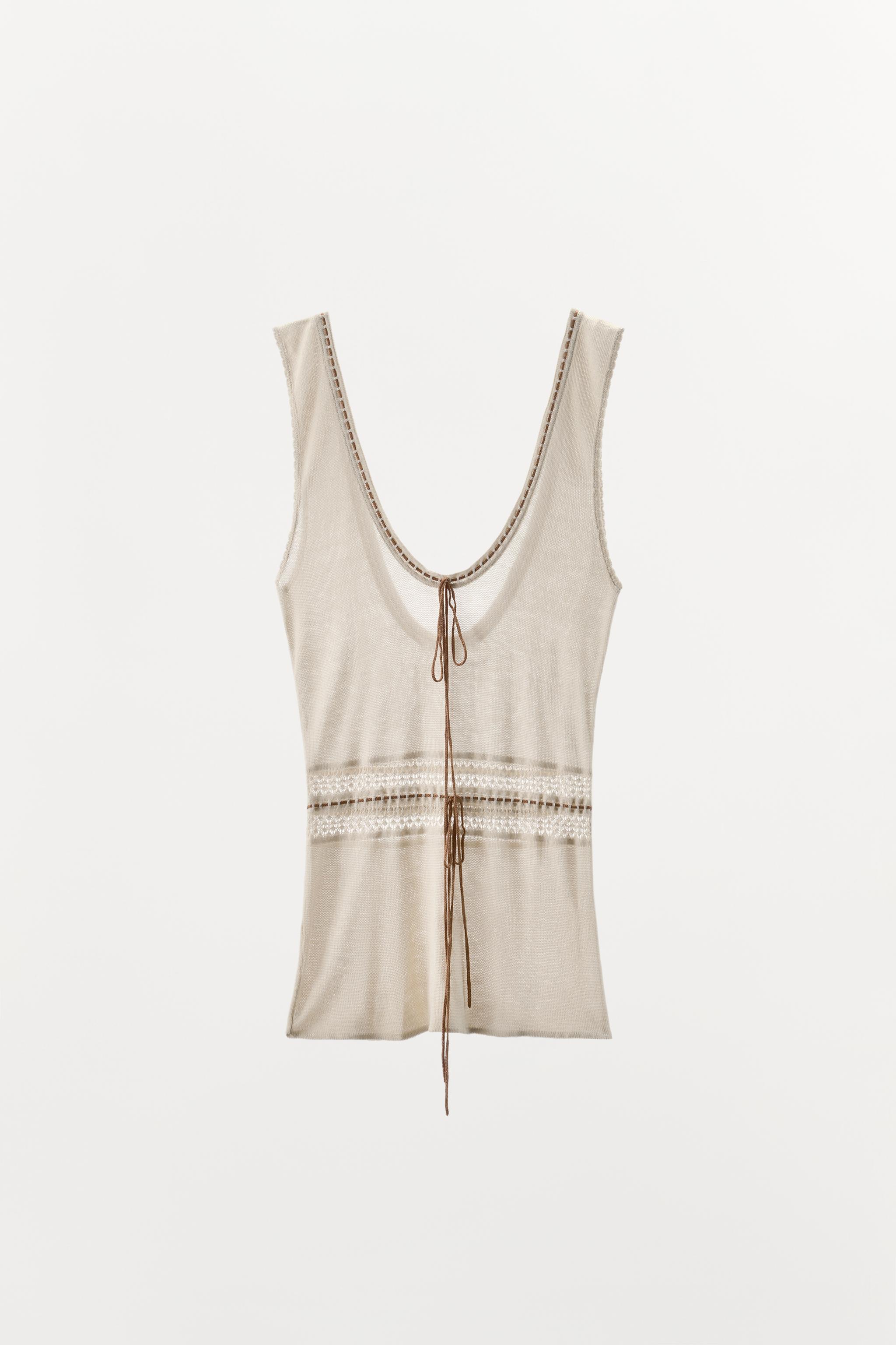 コントラストトリコットトップス - ベージュ | ZARA Japan / 日本