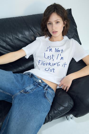 CAMISETA TEXTO - Blanco / Marino de Zara
