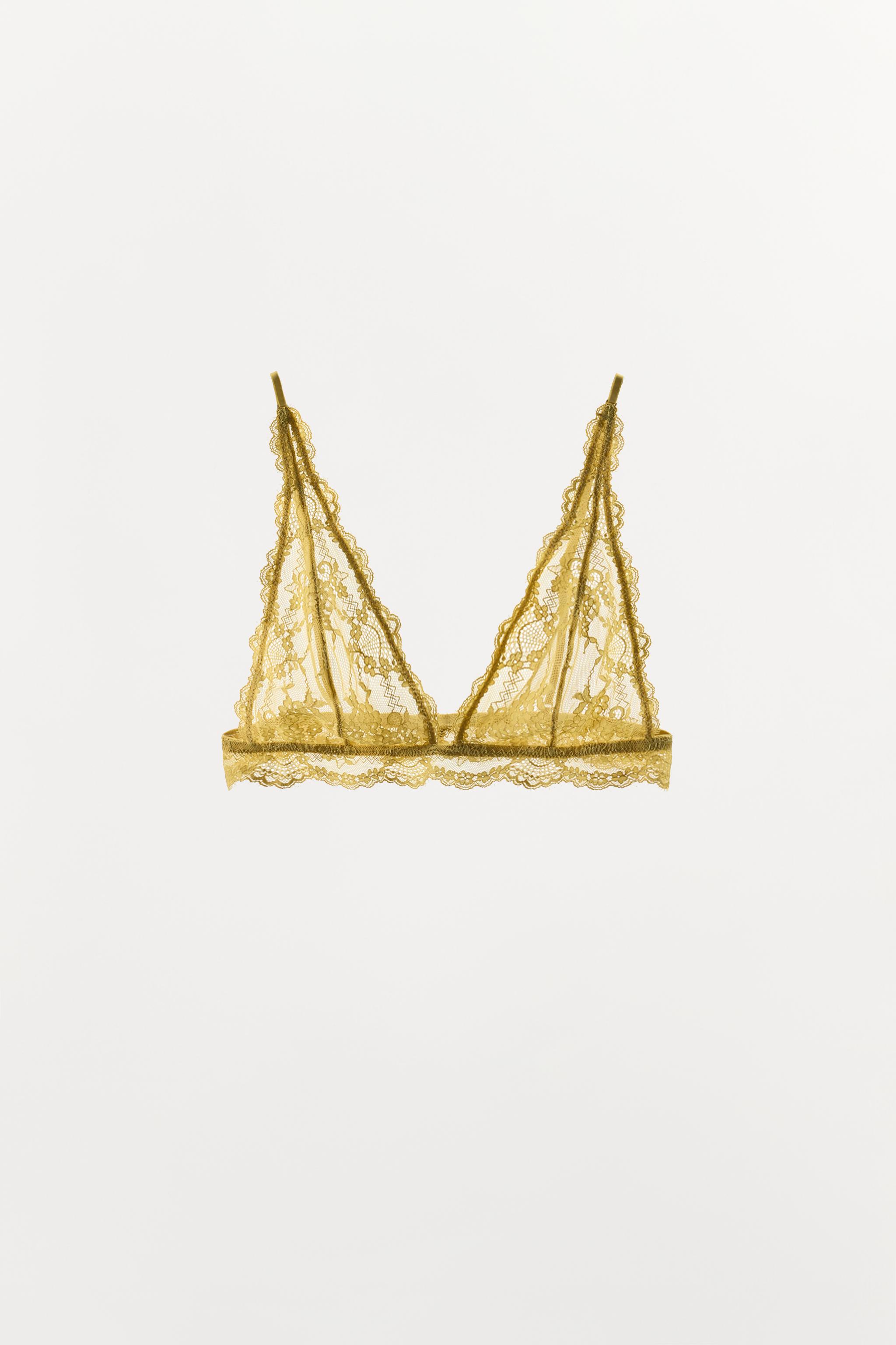 LACE TRIANGLE BRA — yellow