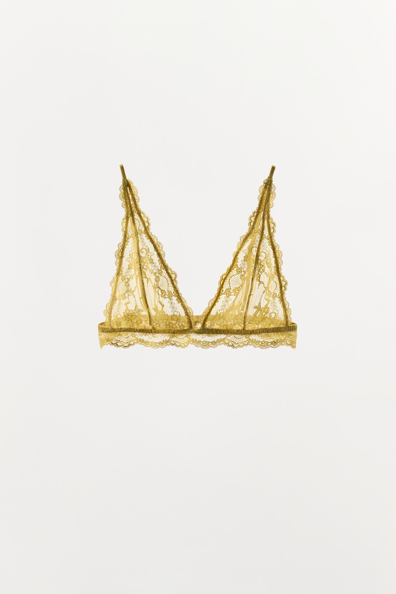 LACE TRIANGLE BRA — yellow