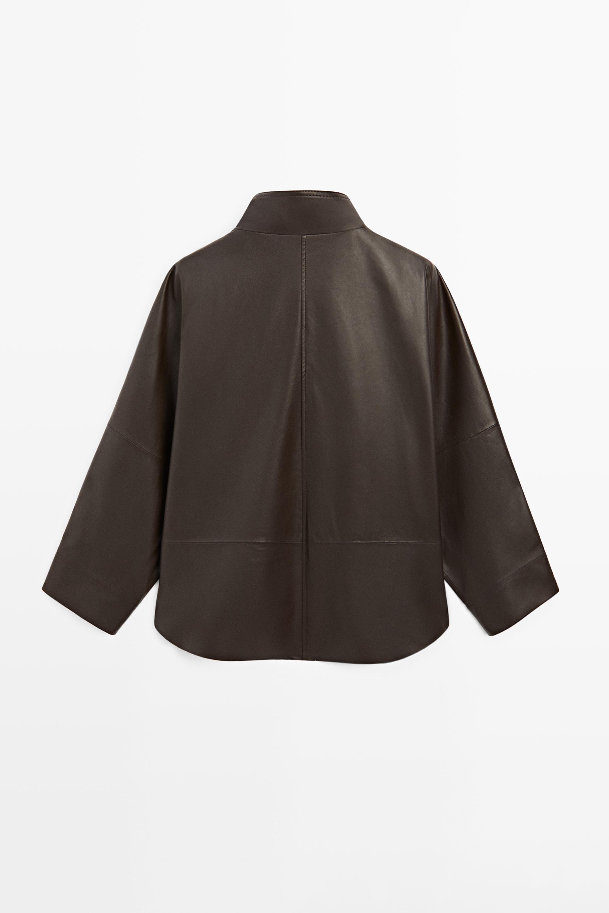Nappa leather cape parka with pockets
