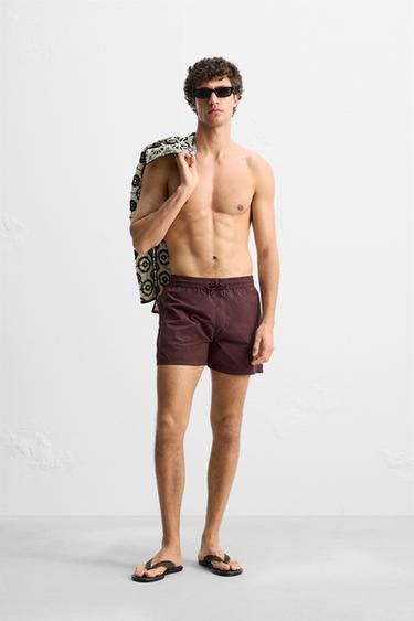 BASIC MID-LENGTH SWIMMING TRUNKS - Burgundy by Zara - Image 0