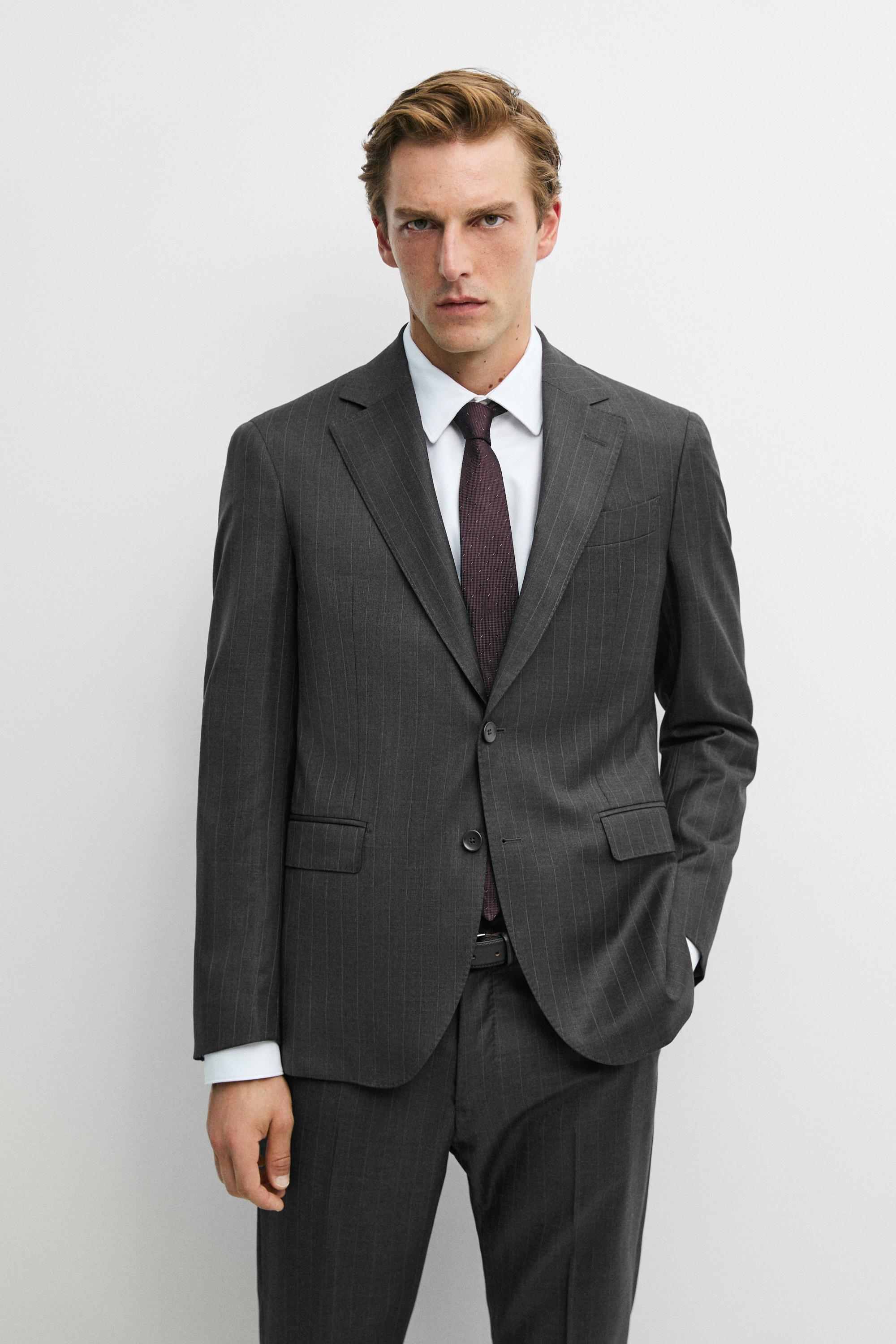 100% wool striped suit trousers