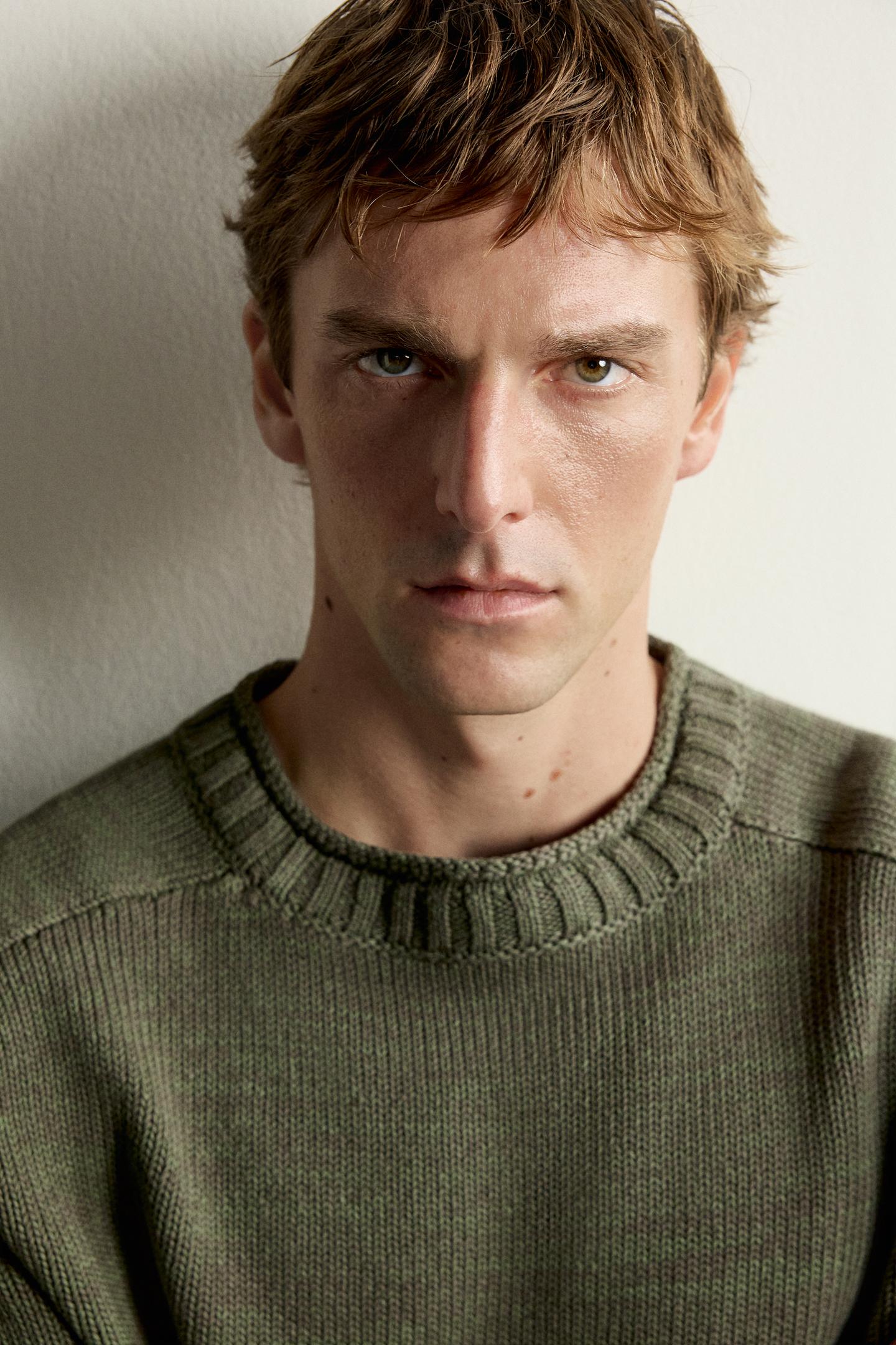 Мужской свитер Zara Relaxed Fit Textured Jumper, цвет: Хаки — фото 5