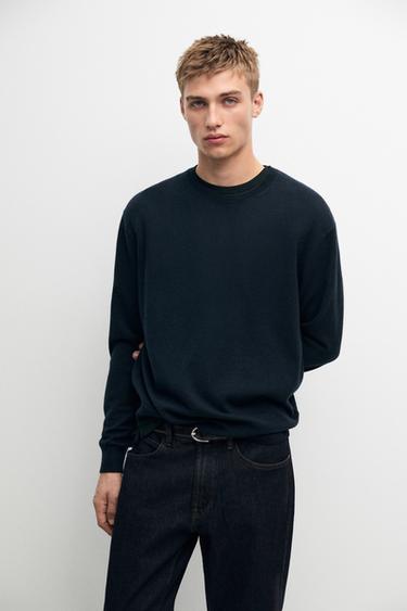 Knit 100% cashmere round neck sweater — Navy blue 2