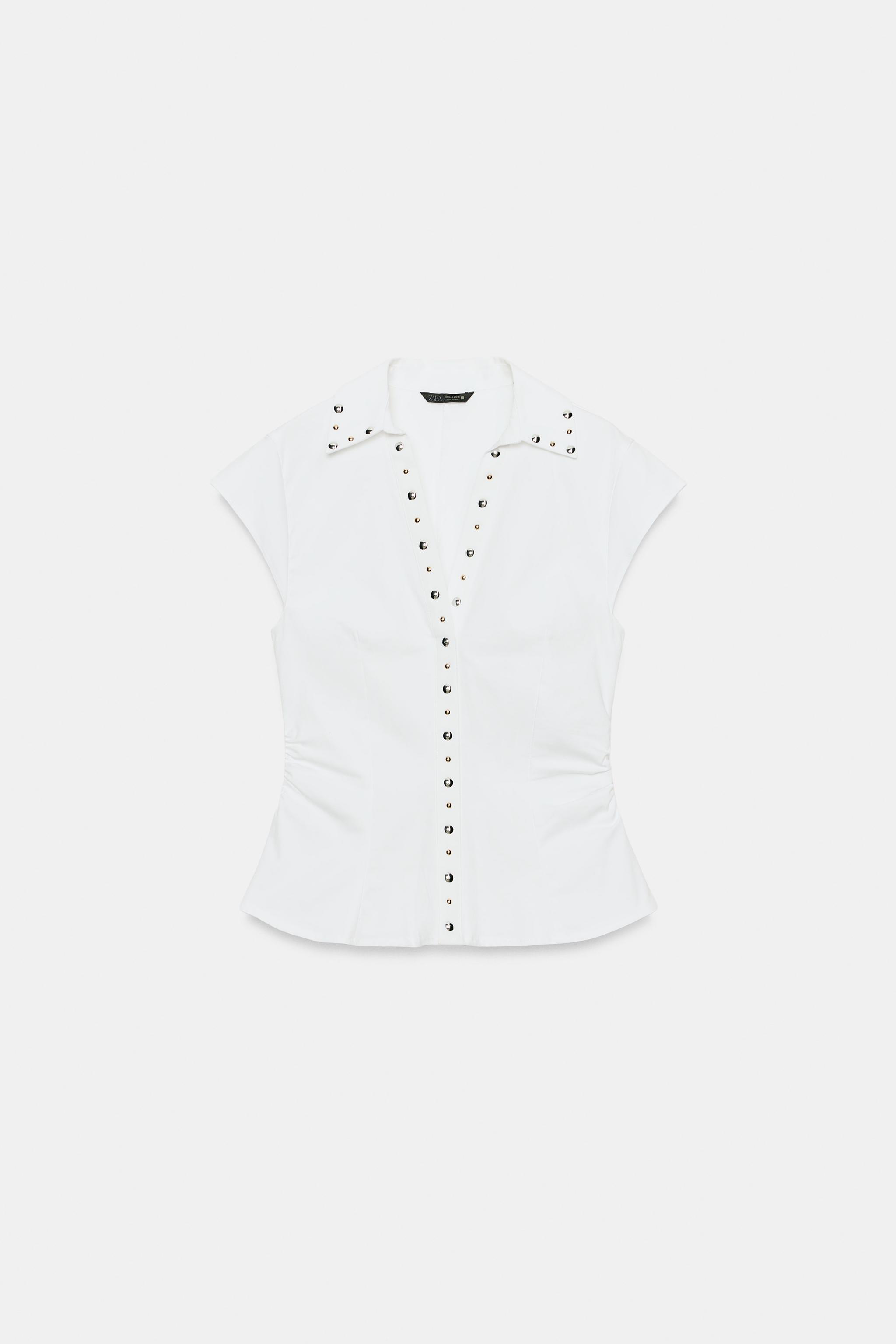 Женские рубашки Zara STUDDED POPLIN TOP — фото 5