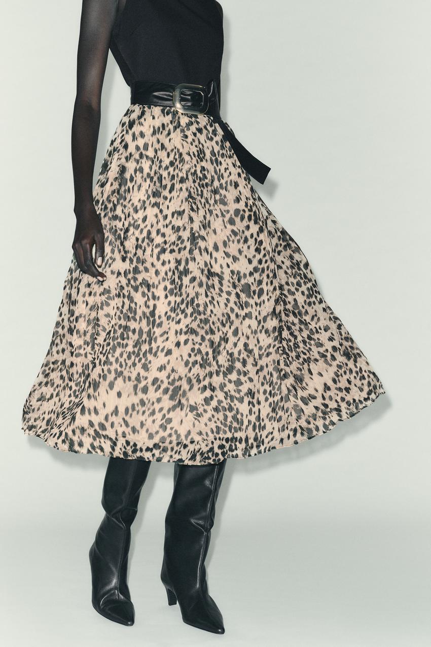 ANIMAL PRINT COMBINATION MIDI DRESS WITH BELT