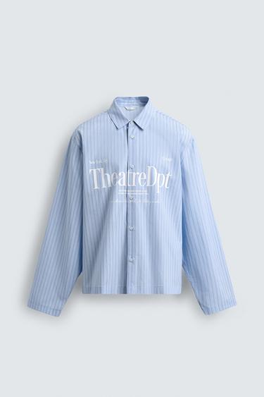 CAMISA RELAXED FIT CUADROS TEXTO - Azul claro de Zara
