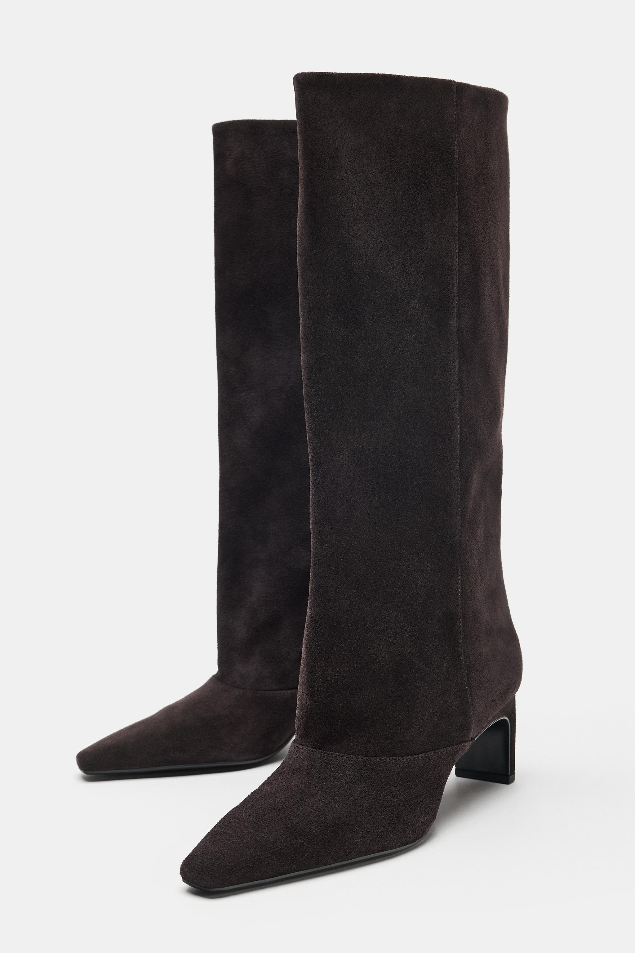 Женские ботинки Zara SUEDE HEELED BOOTS — фото 2
