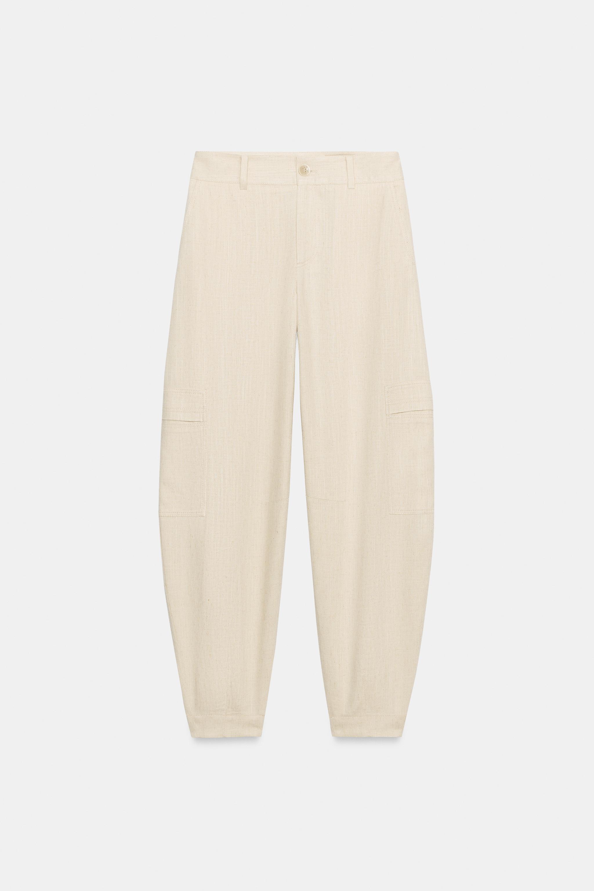 Zara Cargo Pants in Off-White/Cream
