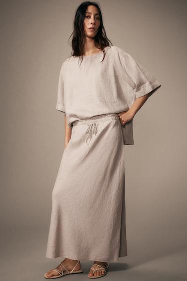 FALDA MIDI LINO 100% ZW COLLECTION - Arena de Zara