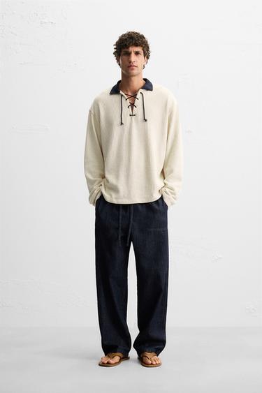 Zara TEXTURED DRAWSTRING SWEATSHIRT - Ecru - Image 0