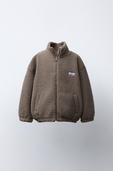 EMBROIDERED FAUX SHEARLING JACKET - Taupe grey by Zara