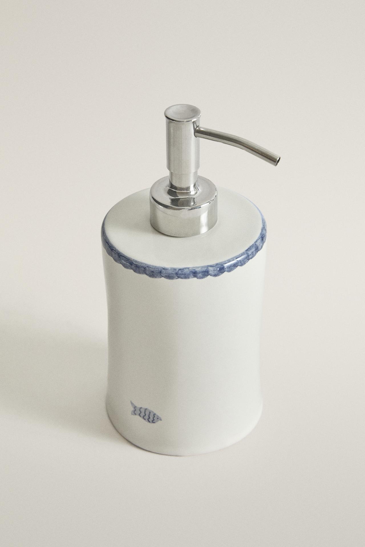 CERAMIC FISH SOAP DISPENSER — Blue/White