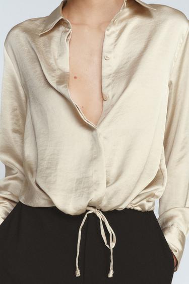 Zara ZW WOMAN SATIN EFFECT SHIRT - Ecru