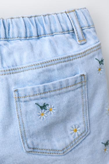 EMBROIDERED DAISY DENIM BERMUDA SHORTS - Blue by Zara - Image 3