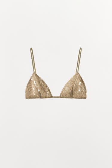 BRALETTE TRIANGULAR HILO METALIZADO LENTEJUELAS - Dorado de Zara