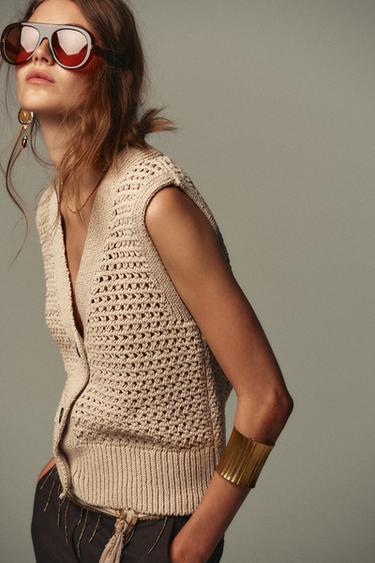 GILET EN MAILLE OUVERT - Sable de Zara