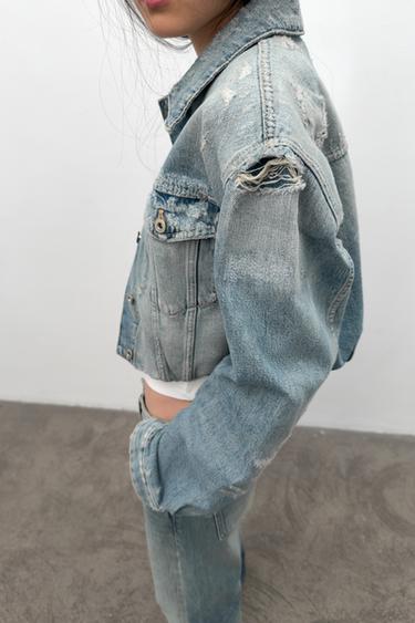 TRF RIPPED DENIM JACKET - Blue by Zara - Image 3