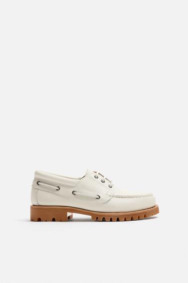 Zara LEATHER BOAT SHOES - White