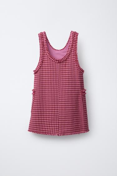 TEXTURED FRAYED PINAFORE DRESS - Pink by Zara - Image 1
