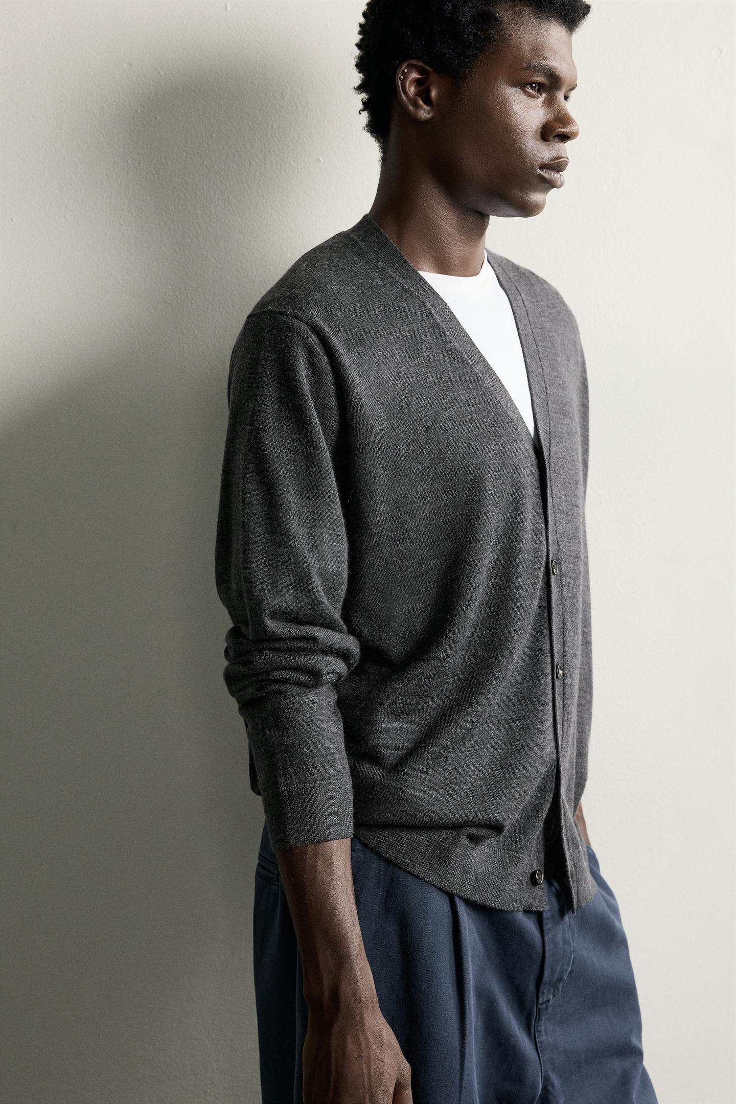 Мужской кардиган Zara 100% Wool Regular Fit, цвет: Антрацитовый серый — фото 6
