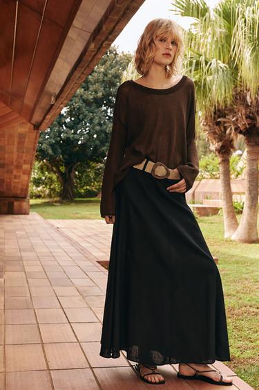 LINEN BLEND CAPE SKIRT WITH BELT - Black by Zara