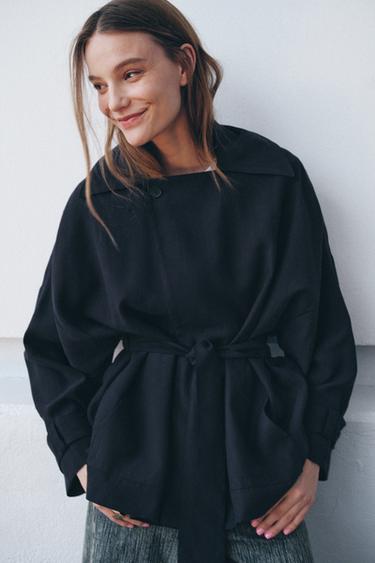 TRENCH قصير منسدل ZW COLLECTION - بحري by Zara
