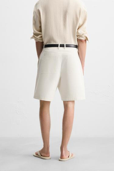 BERMUDA EN COTON - LIN PLIS - Blanc de Zara - Image 2