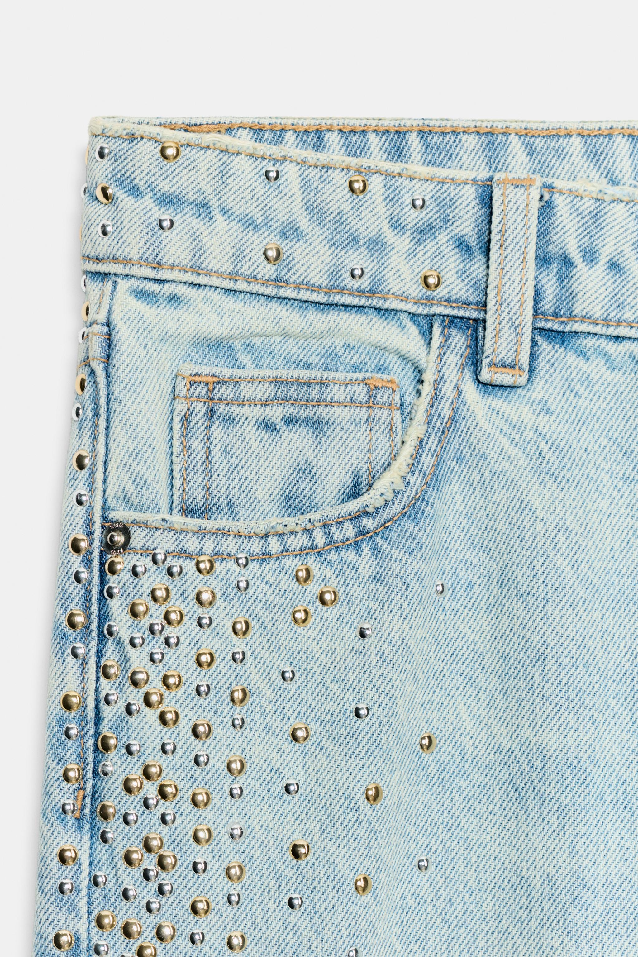 Женские джинсы Zara Z1975 MID-RISE STUDDED STRAIGHT JEANS — фото 5