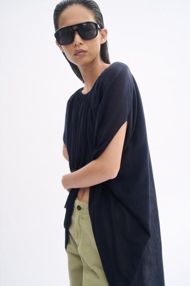 TOP TUNIQUE EN MAILLE - Bleu marine de Zara